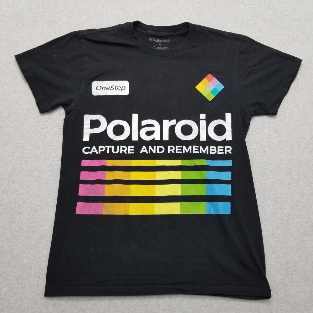 Polaroid Shirt Mens Small Black Short Sleeve Crew‎ Neck Spell Out Logo